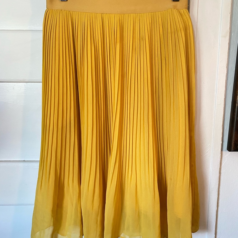 Yellow Pleated Flared Skirt